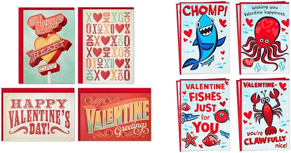 Hallmark Valentines Day Cards Assortment, Bold Type (24 Cards and Envelopes) & Valentines Day Cards for Kids School, Sea Creatures (8 Classroom Valentines with Envelopes)