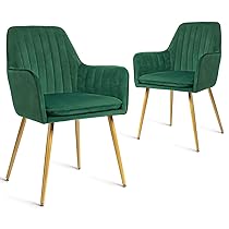 CangLong Set di 2 sedie da sala da pranzo Poltrona moderna con bracciolo per cucina, sala da pranzo e soggiorno, sedia da cucina con gambe in velluto oro, verde