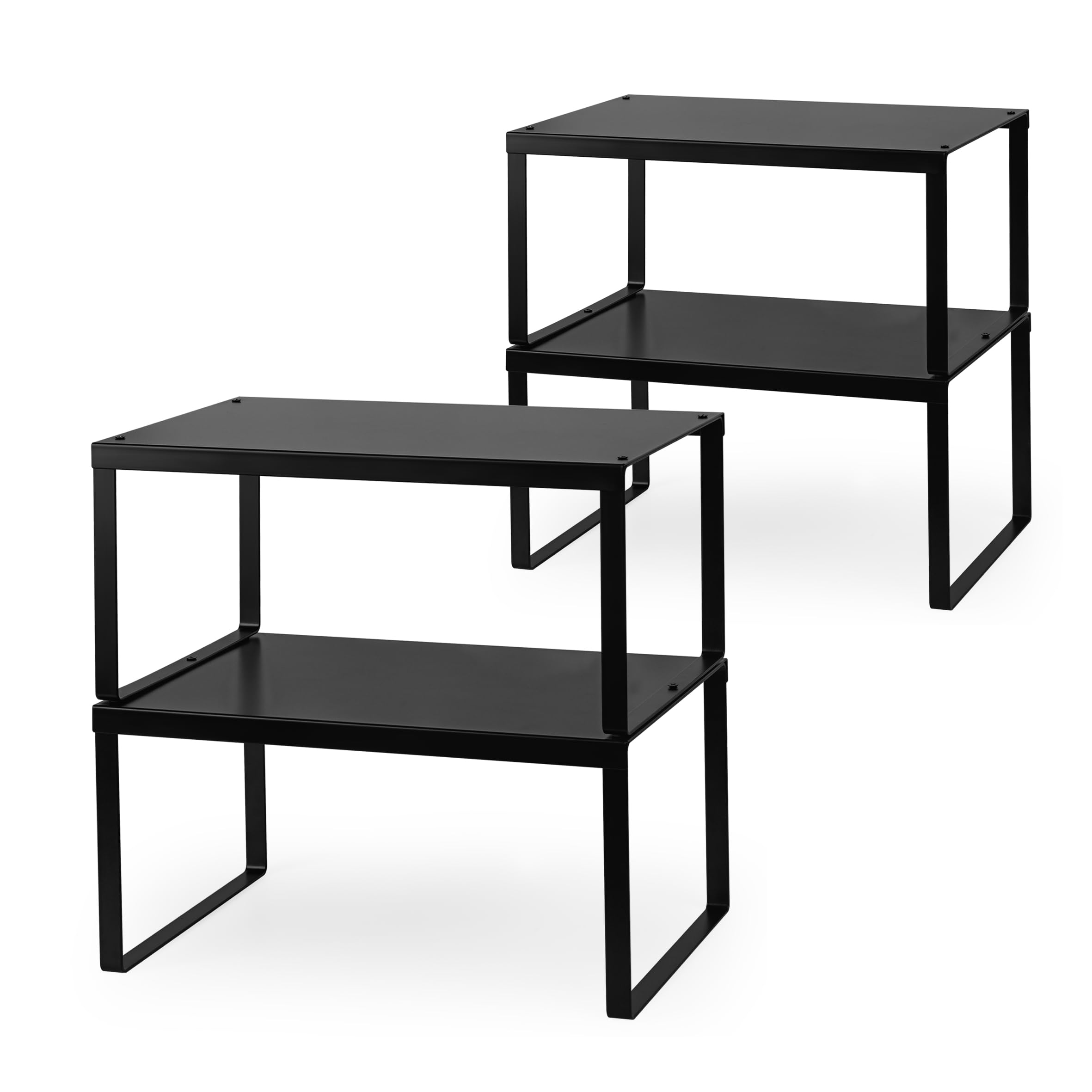 Nxconsu 4Pack Cabinet Shelf Expandable Stackable Organizer Riser for Kitchen Cabinet Pantry Cupboard Under Sink Countertop Organization Accessories Storage Space Saver Multi-Function Metal Black