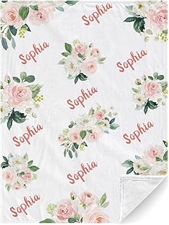 Custom Blanket with Name for Children/Kids/Teen Pink Rose Personalized Name for Girls Beautiful Flowers Suitable for Outdoor Beach/Travel Neutral Super Soft Flannel Big Bed Quilt Blanket -60x80 Inches