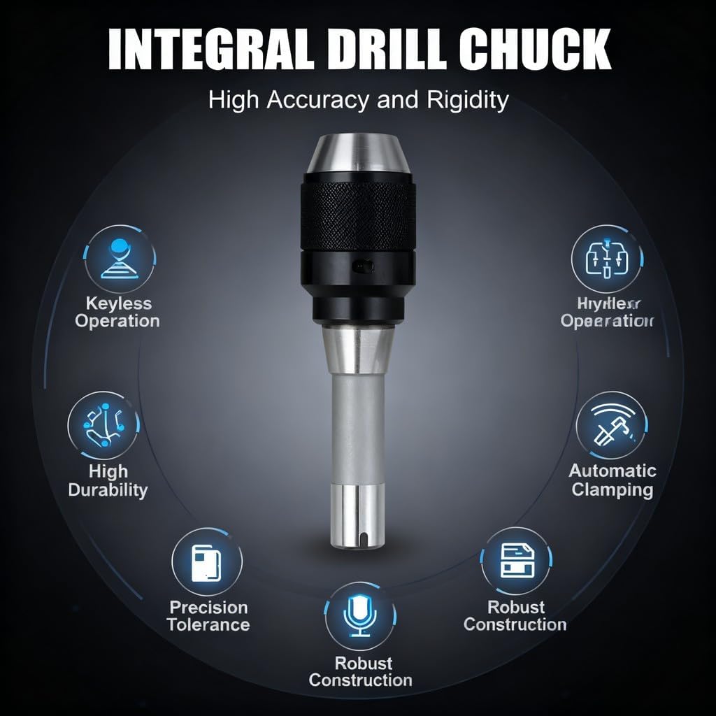 Integral Drill Chuck Keyless with Straight Shank, Lathe Hardware Tool Accessories, 1-13mm Clamping Range -, Durable 40Cr Material, Ideal for Milling Machines