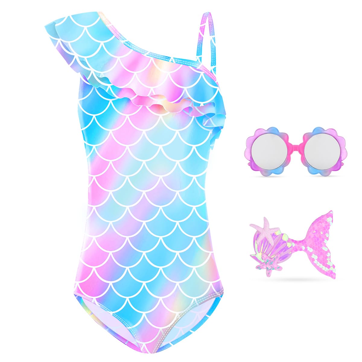 SIMSPEAR Bañador Natacion Niña, Traje de Baño de Sirena para Niños, Una Pieza Traje de Baño, Traje de Baño de Playa de Secado Rápido, Traje de Baño Bikini Bañador Arena Niña con Correas Ajustables