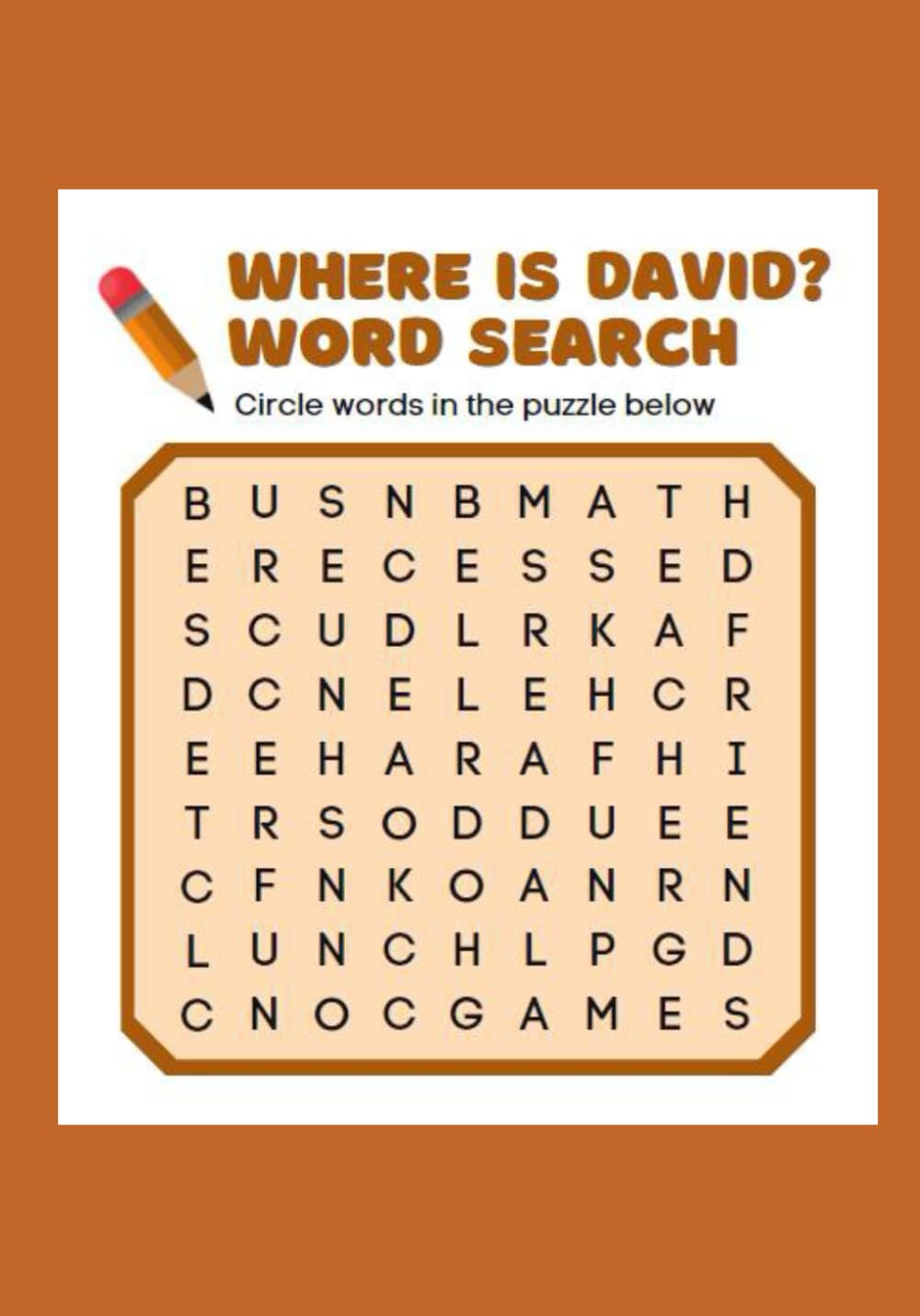 Where Is David? Word Search: The name “David” is hidden in each of these challenging puzzles!