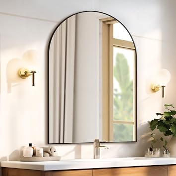 Mirrorons 36 x 24 Inch Black Large Arched Mirror for Bathroom Vanity Mirror, Arched Wall Mirror with Metal Frame, Decor Modern Dresser Mirror for Bedroom, Living Room, Entryway, Shatterproof