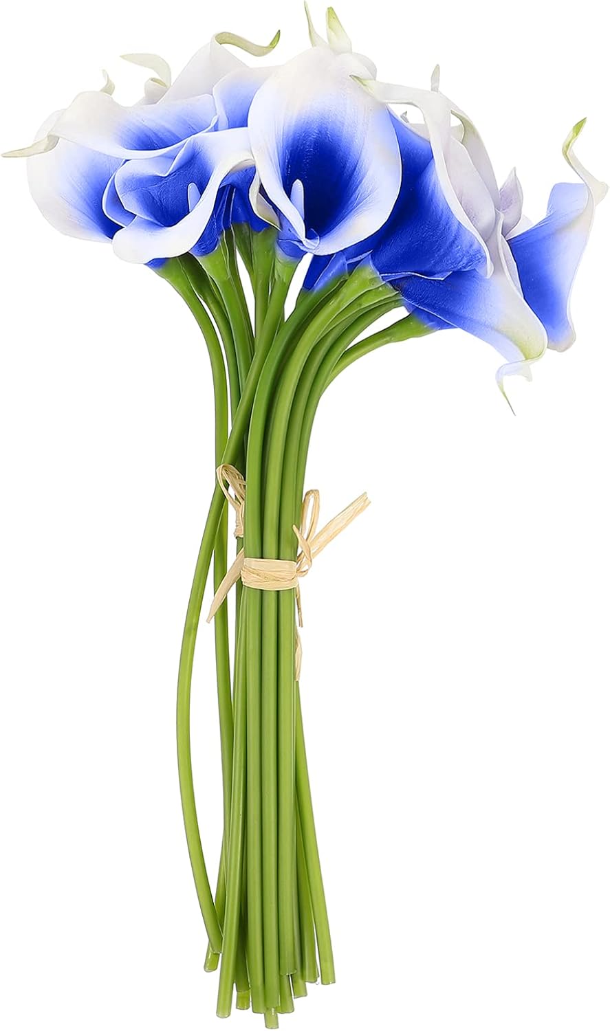 VOSAREA Office Decor 20Pcs Artificial Flowers Bouquet Fake Calla Lily Flowers PU Stems Bride Holding for Vase Filler Home Table Centerpieces Wedding Decoration White Blue Retro Decor