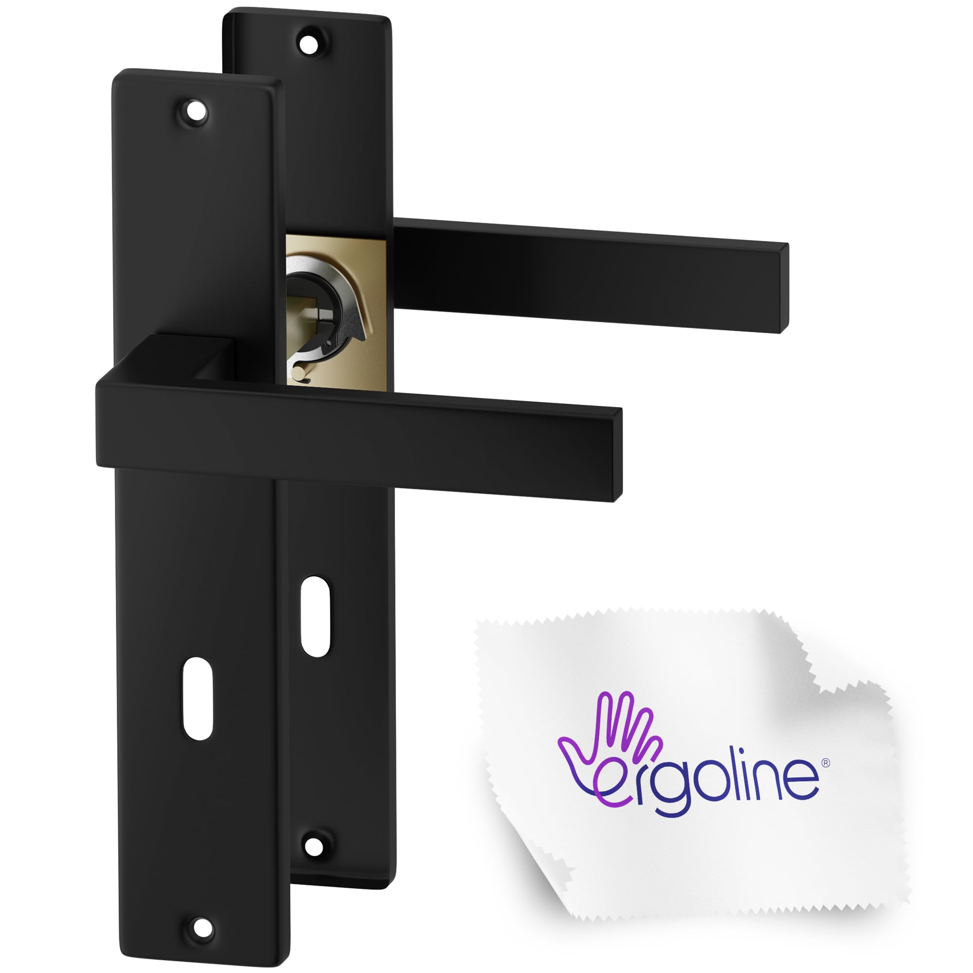 ERGO line CUBE Schwarz Türbeschlag Türgriff für Zimmertüren Langschild Drückergarnitur, Türbeschlag, Türklinke, Türklinke Schwarz, Türdrücker