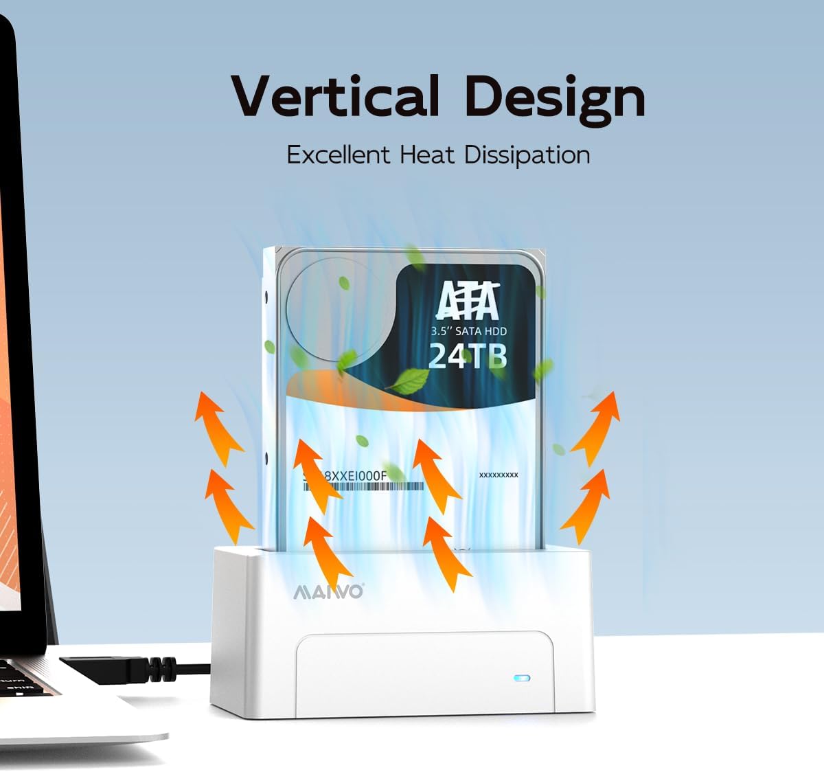 MAIWO SAS to USB 3.0 Adapter, 2.5 3.5 Inch SAS SATA HDD SSD Enclosure, 24TB Capacity, External Hard Drive Reader Docking Station with 12V 2A Power Adapter, Tool Free (White) - Image 6