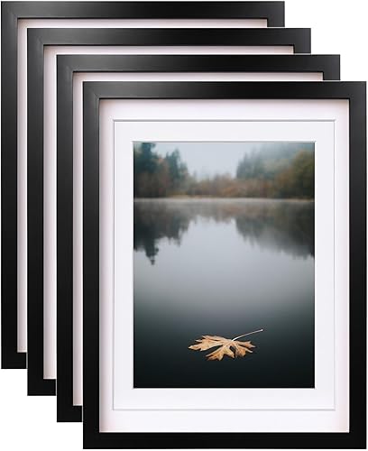 Egofine Juego de 4 portarretratos negros de 12 x 16 pulgadas, hechos de madera maciza cubiertos por plexiglás mate para 9 x 1211 x 14 o 12 x 16
