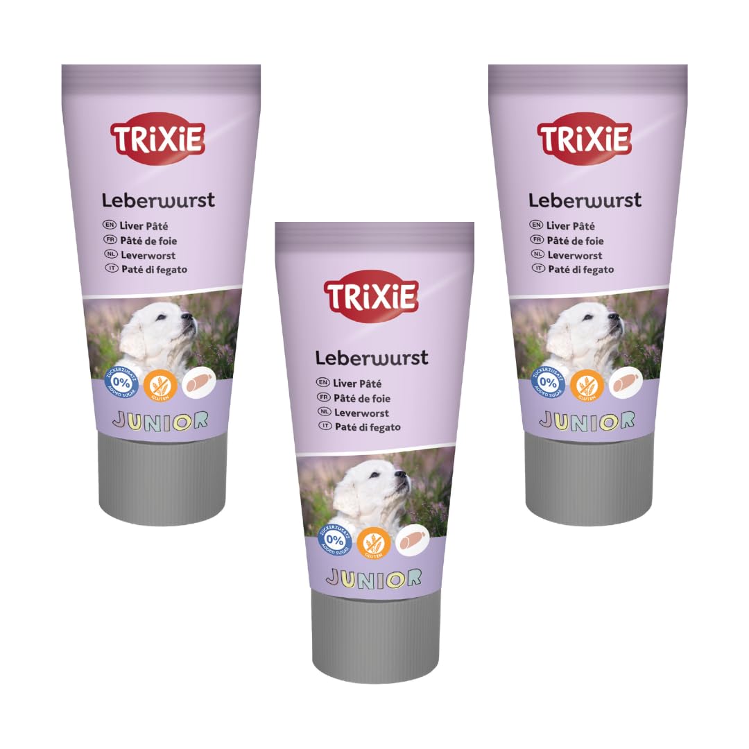 Trixie JUNIOR Leberwurst für Hundewelpen | 3er Pack | 3 x 75 g | Schmackhafter Snack für Junge Hunde | Mit reduziertem Salz- und Gewürzgehalt | Mit Grünlippmuschel