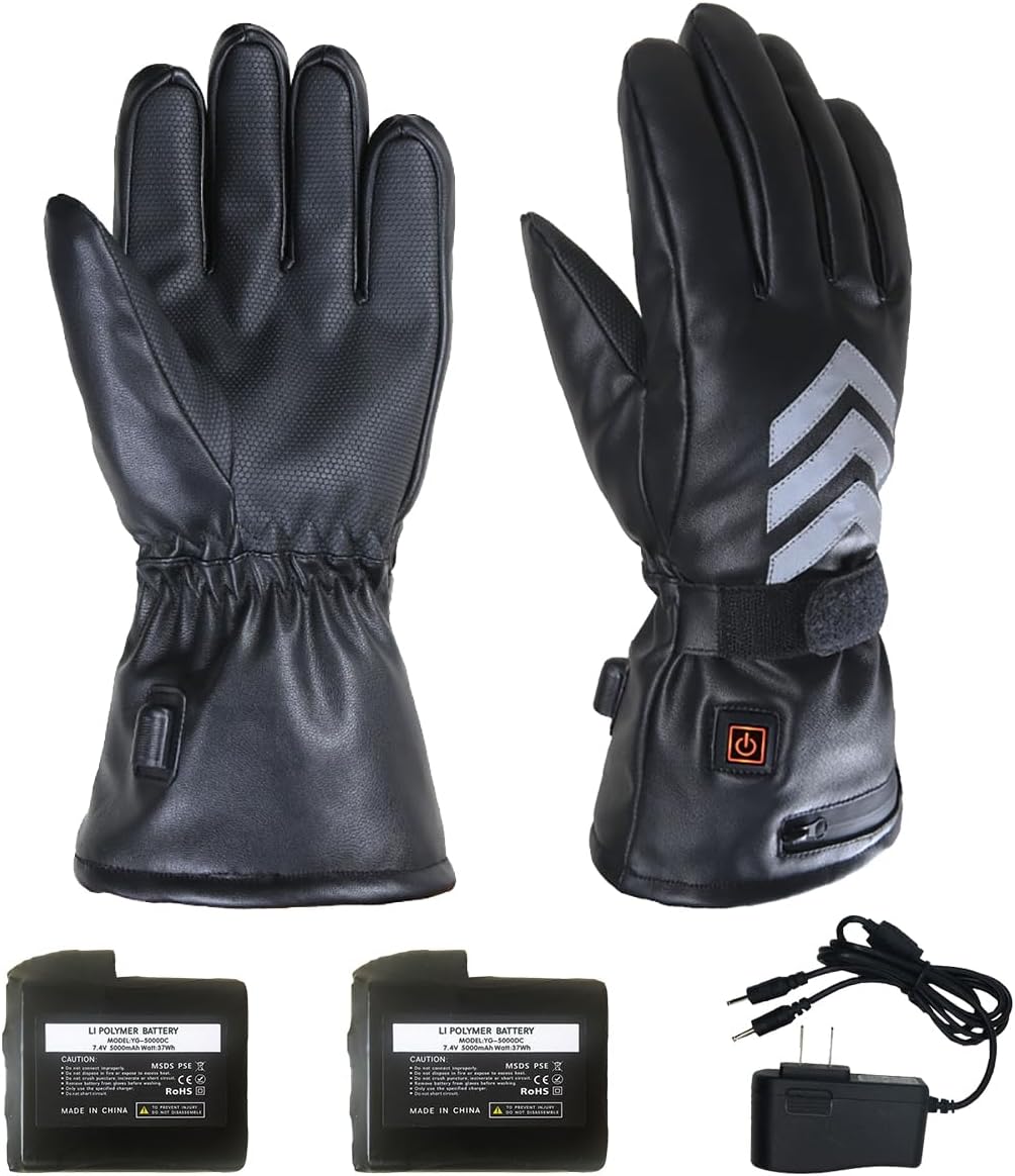 Heated Gloves for Men Women, 7.4V 5000mAh Dual-Side Thermal Heating Faux Leather Gloves Hand Warmer for Outdoor Walking Driving Motorcycle Cycling Riding Skiing Snowboarding Snow Shoveling Heated Gloves for Men Women, 7.4V 5000mAh Dual-Side Thermal Heating Faux Leather Gloves Hand Warmer for Outdoor Walking Driving Motorcycle Cycling Riding Skiing Snowboarding Snow Shoveling