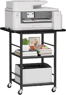 Snughome 3-Tier Extra Large Printer Stand with Lockable Wheels, 19.7x23.6 Inch Rolling Cart for Home Office Printers, 150lbs Capacity, Black