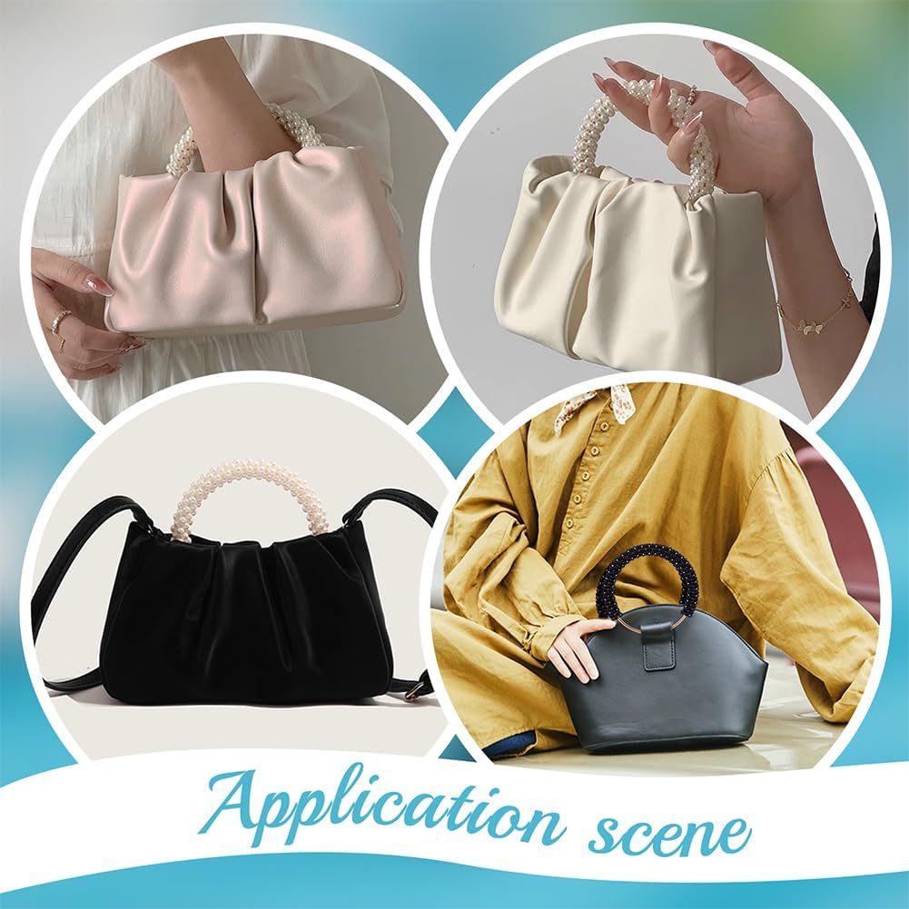 PH PandaHall 2pcs Purse Handles Pearl Beaded Handles Round Handbag Handles Decorative Short Handle Vintage Style Replacement Purse Chain for Bag Making Handmade Crochet Bag 4.8 Inch, White - Image 5