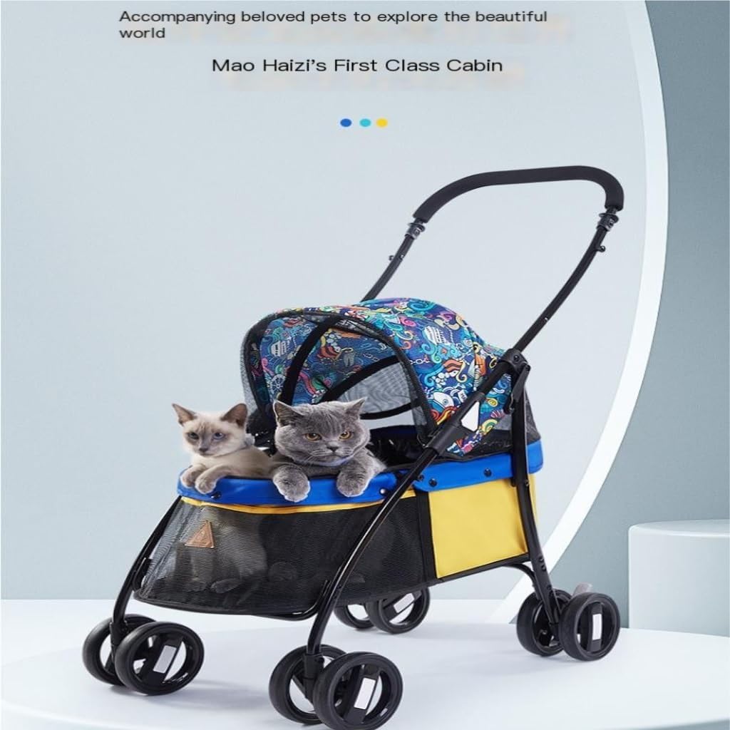 Pet Strollers Panoramic Perspective Lightweight Folding Pet Stroller Pet Stroller for Outdoor Play Cat and Dog Stroller Pet Stroller Medium(Yellow)