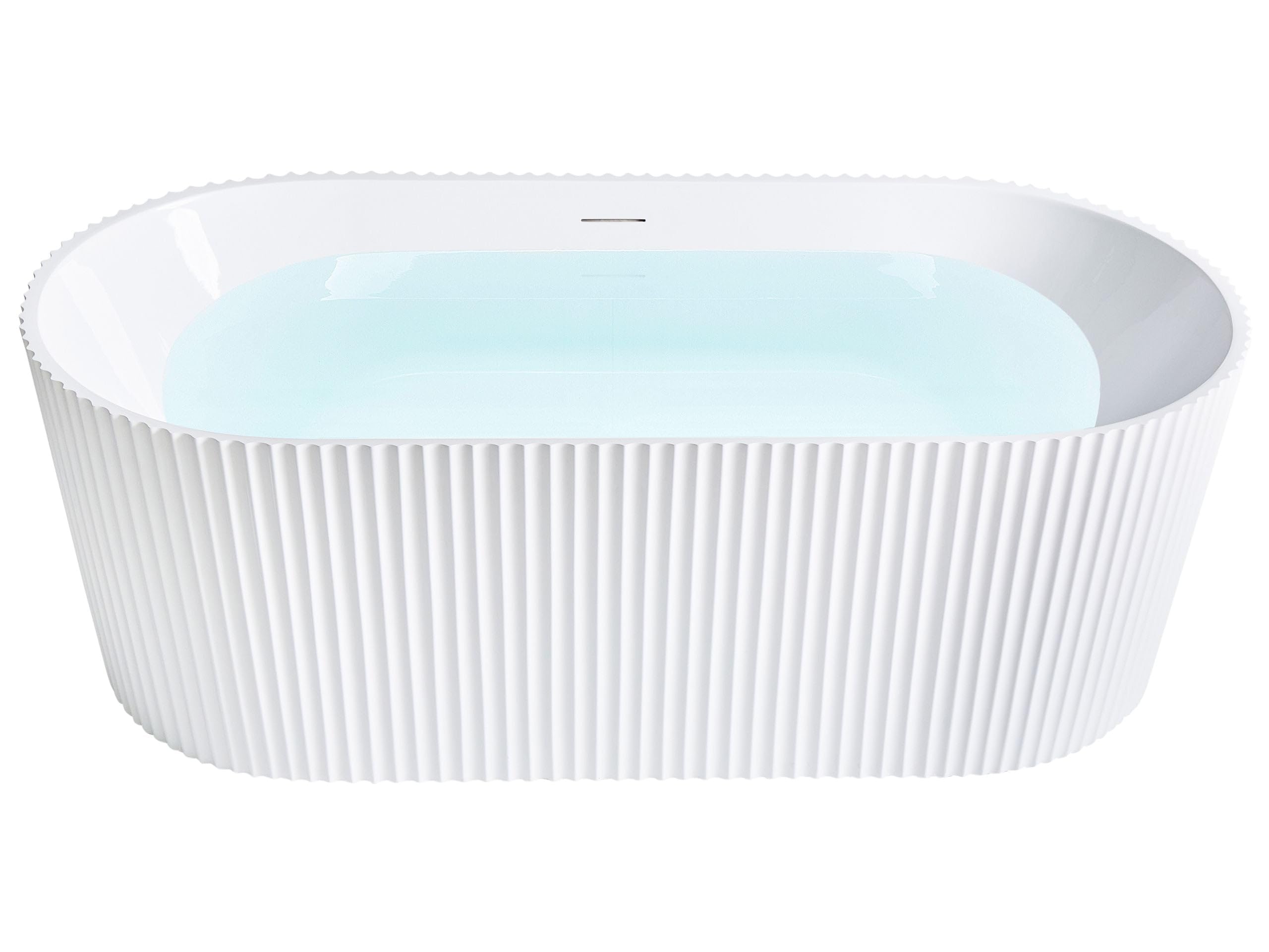 Baignoire Îlot Ovale Acrylique Blanche Cannelée 169 x 80 cm Design Moderne Gocta