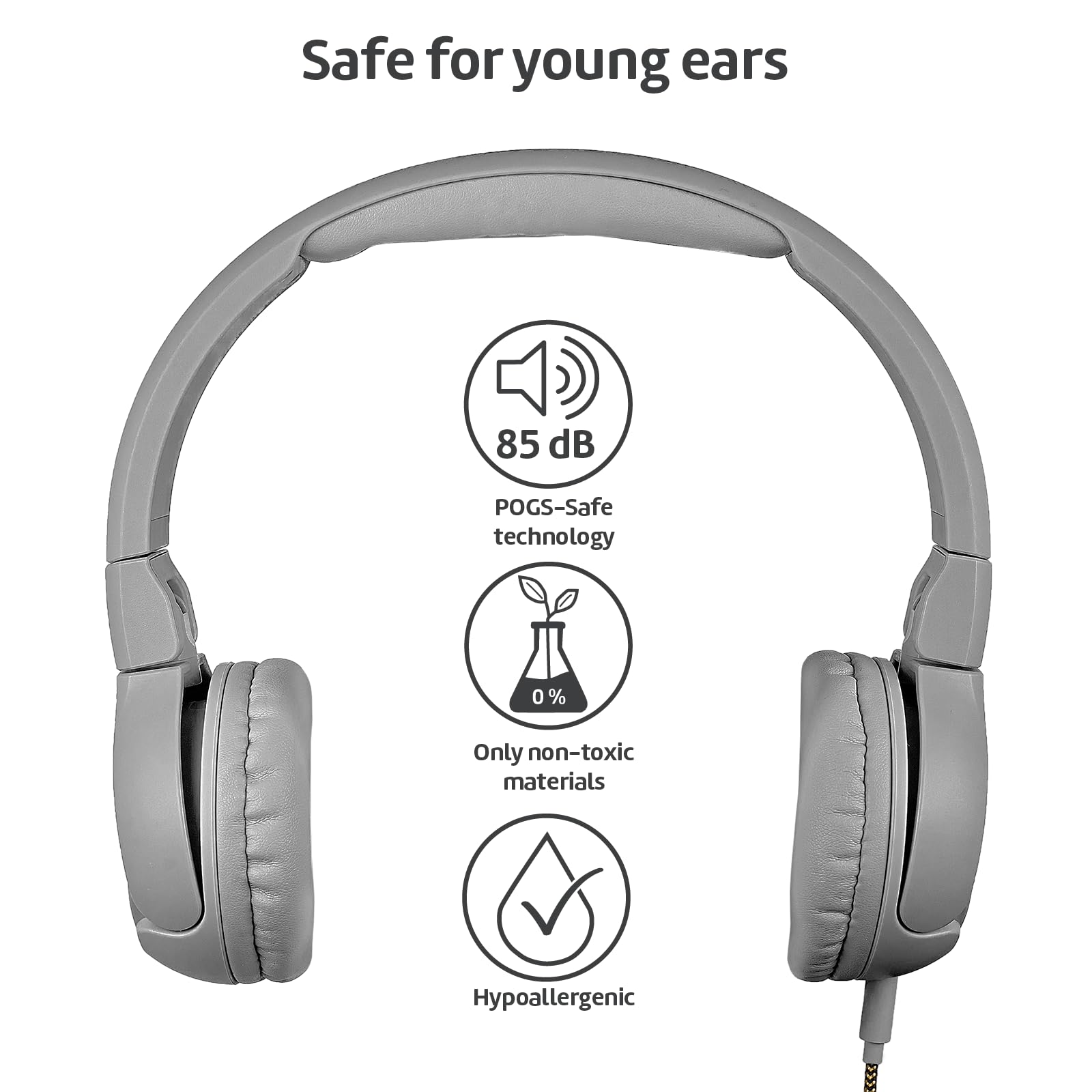 POGS Kids Wired Headphones, rGrey - Image 3