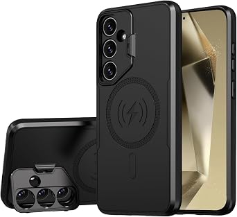 Galaxy S24 Plus 5G Phone Cases,Designed for Samsung 24S Plus with Camera Lens Protector,Built-in Camera Ring Stand Kickstand,Military Grade Heavy Duty Shockproof Cover for Women Men 6.7" inch Black