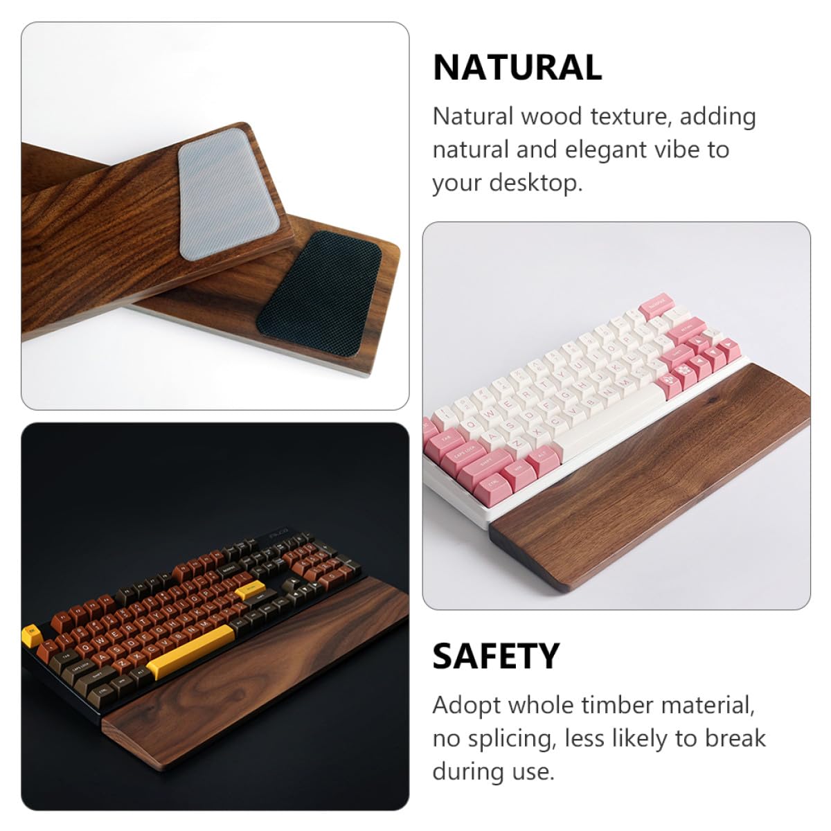HANABASS Handgelenkauflage mit Natürlicher Holzstruktur 440x80mm aus Walnussholz und Ergonomischer Handgelenkstütze am Schreibtisch für Computer