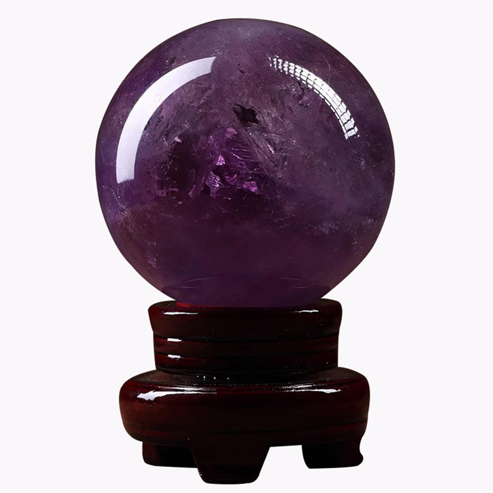 DPURPIWADY Amethyst Crystal Sphere, Purple Stone Ball with Wooden Stand, Decorative Ornament for Feng Shui, Hand-Made,7CM