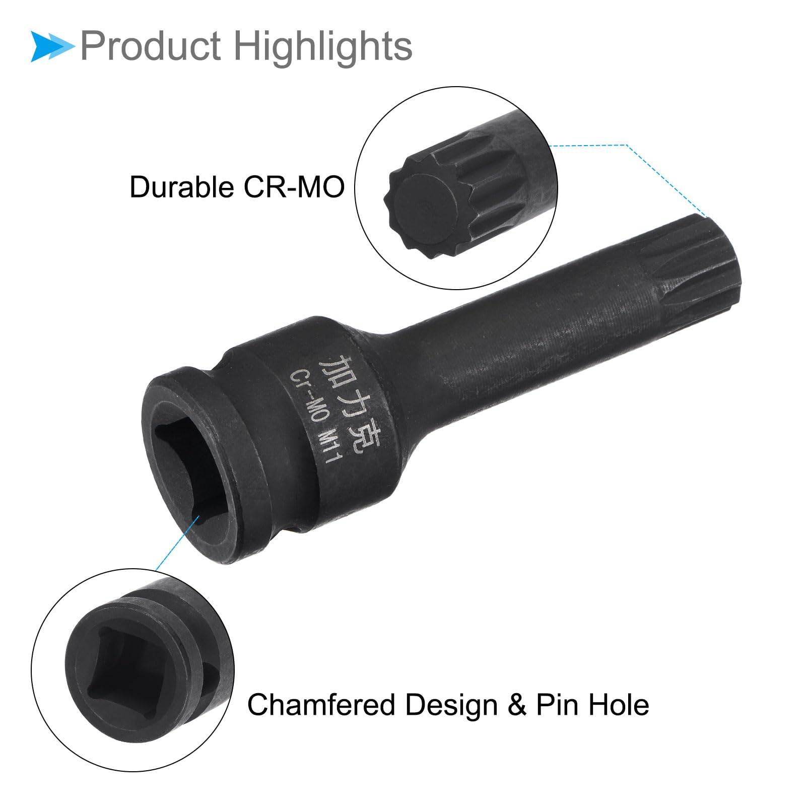 CoCud Impact Spline Bit Socket, M11 3/8" Square Drive 60mm Length, CR-MO - Image 4