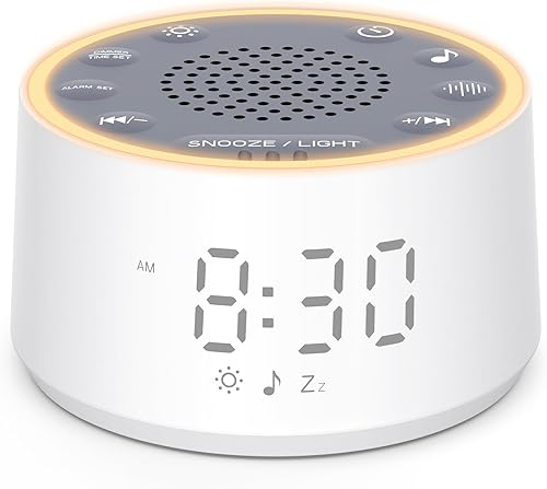 Miniatura 9 de Máquina de sonido para bebé Dreamegg con lámpara de guardería, 25 sonidos relajantes, reloj despertador, luz nocturna regulable, máquina de ruido
