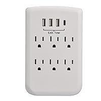 Vista 11 de Clear Power Paquete de 2: 6 tomas de corriente 600 Joule Protector de sobretensiones de pared con cargador USB-A de 2 puertos y luz nocturna