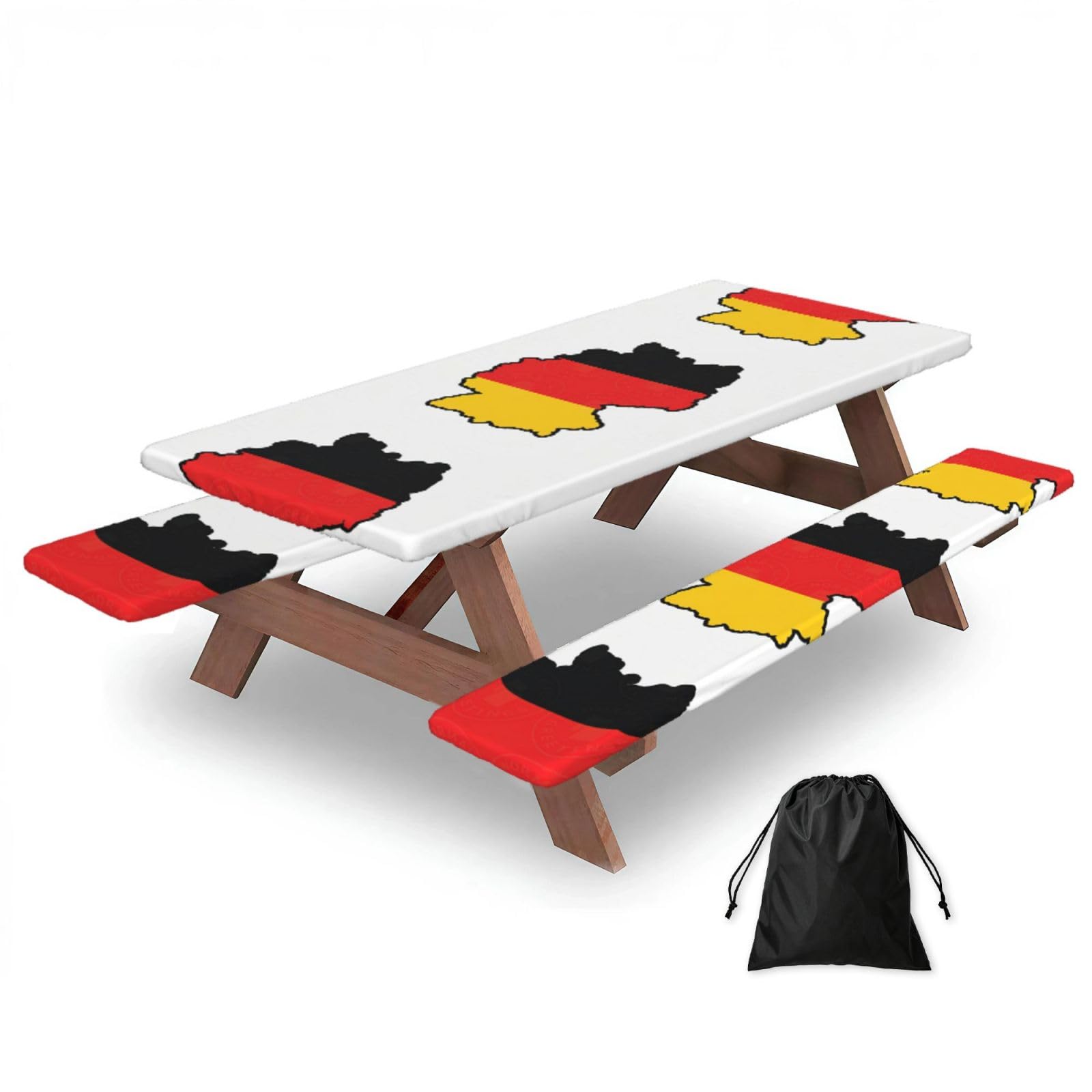 Yqxwjl Black German Flag Map Print Camping Essentials Waterproof Camping Table And Bench Cover With Drawstring Bag 183 Cm
