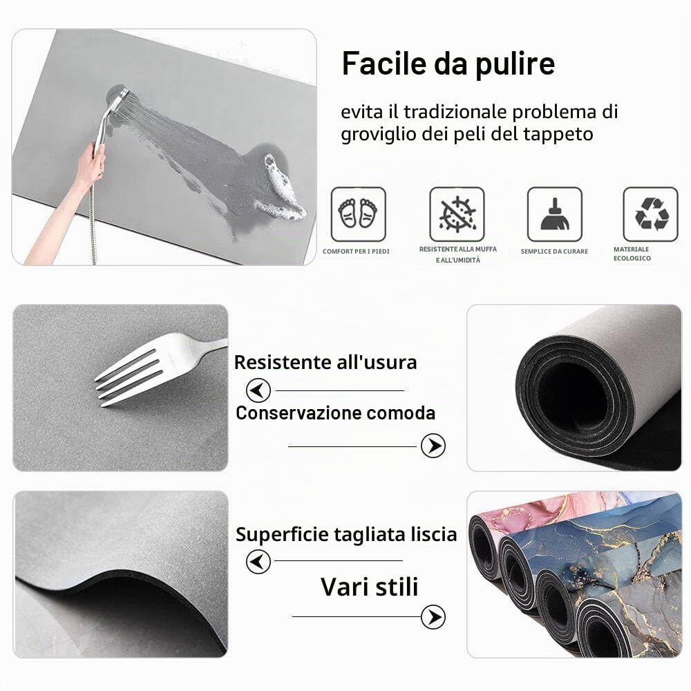 Hixingo Tappeto Cucina in Diatomite, Passatoia Antiscivolo Lavabile, Forma a L, Runner da Bagno e Tappetino per Doccia (140x45cm, Grigio Scuro)