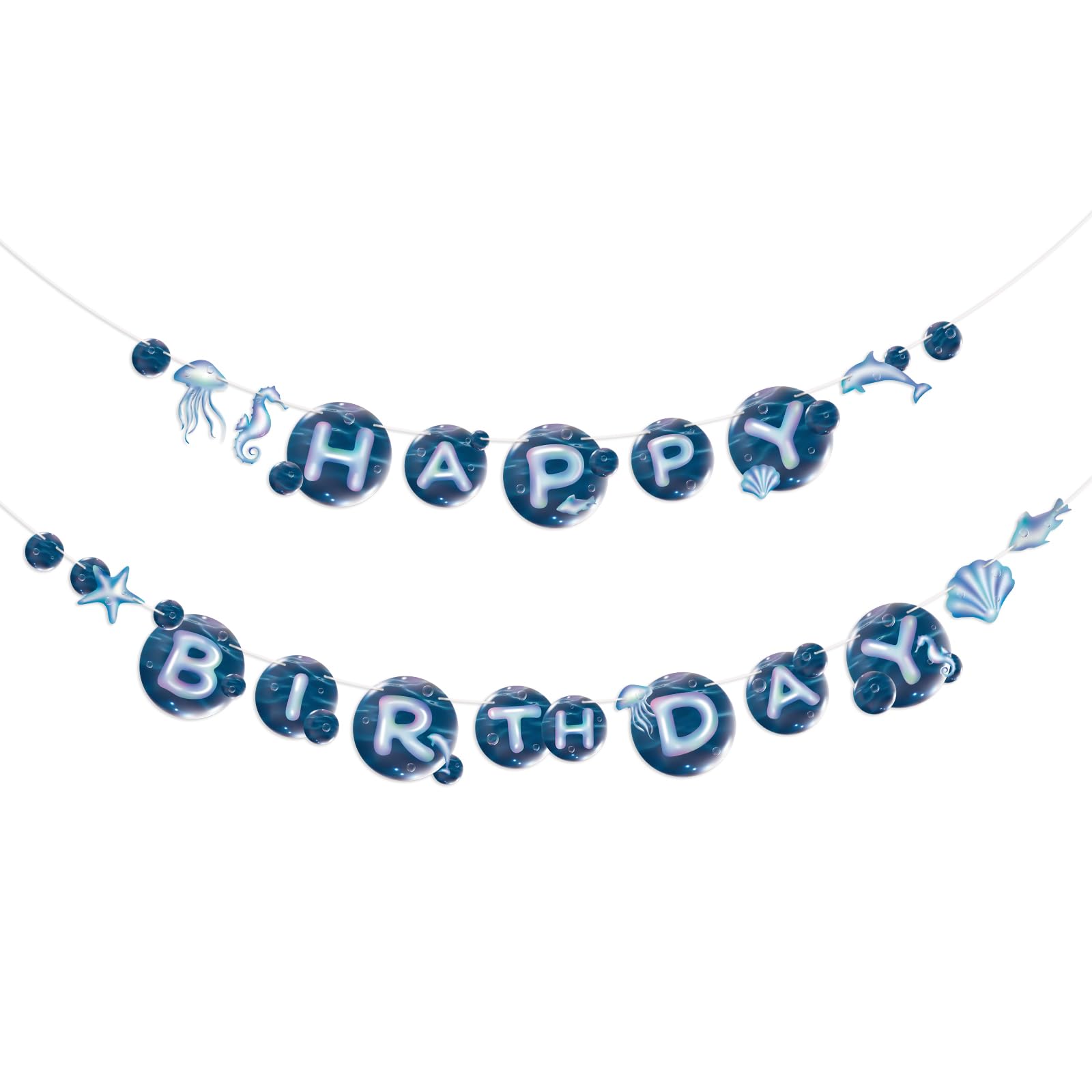 Adecortalk Bubble Garland Blue Happy Birthday Banner Under The Sea Party Decorations Hanging Little Mermaid Birthday Decorations for Kids Boys Girls