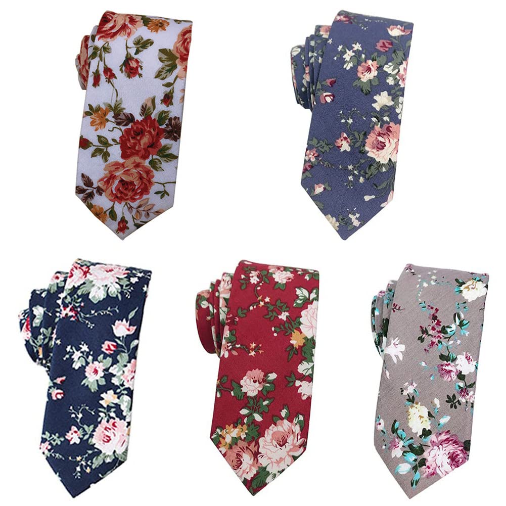 Mantieqingway Floral Ties for Men Skinny Cotton Tie Flower Necktie