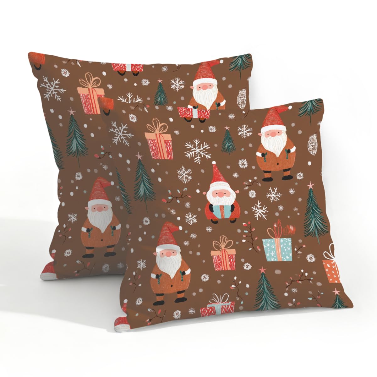 Outdoor Pillow Covers Waterproof Pillowcases 20x20IN Set of 2 Christmas Santa Claus On Brown Decorative Throw Cushion Case for Couch Sofa Garden Patio Furniture
