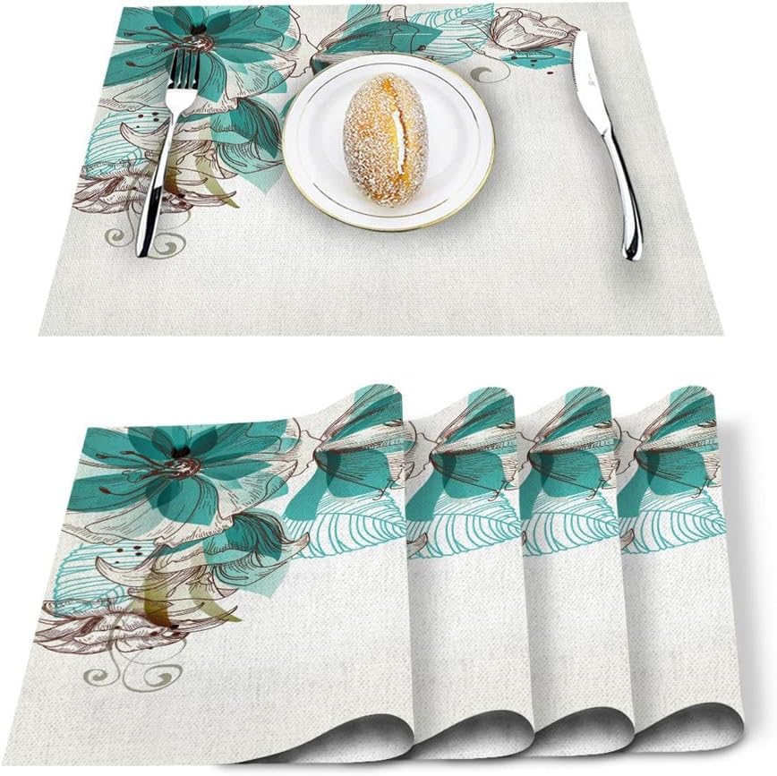 Flowers Bloom Plants Roses Placemat for Dining Table Mat Western Pad Placemats Set Kitchen Bowl Mat Pad Tea Cloth (Color : D, Size : 6 PCS)
