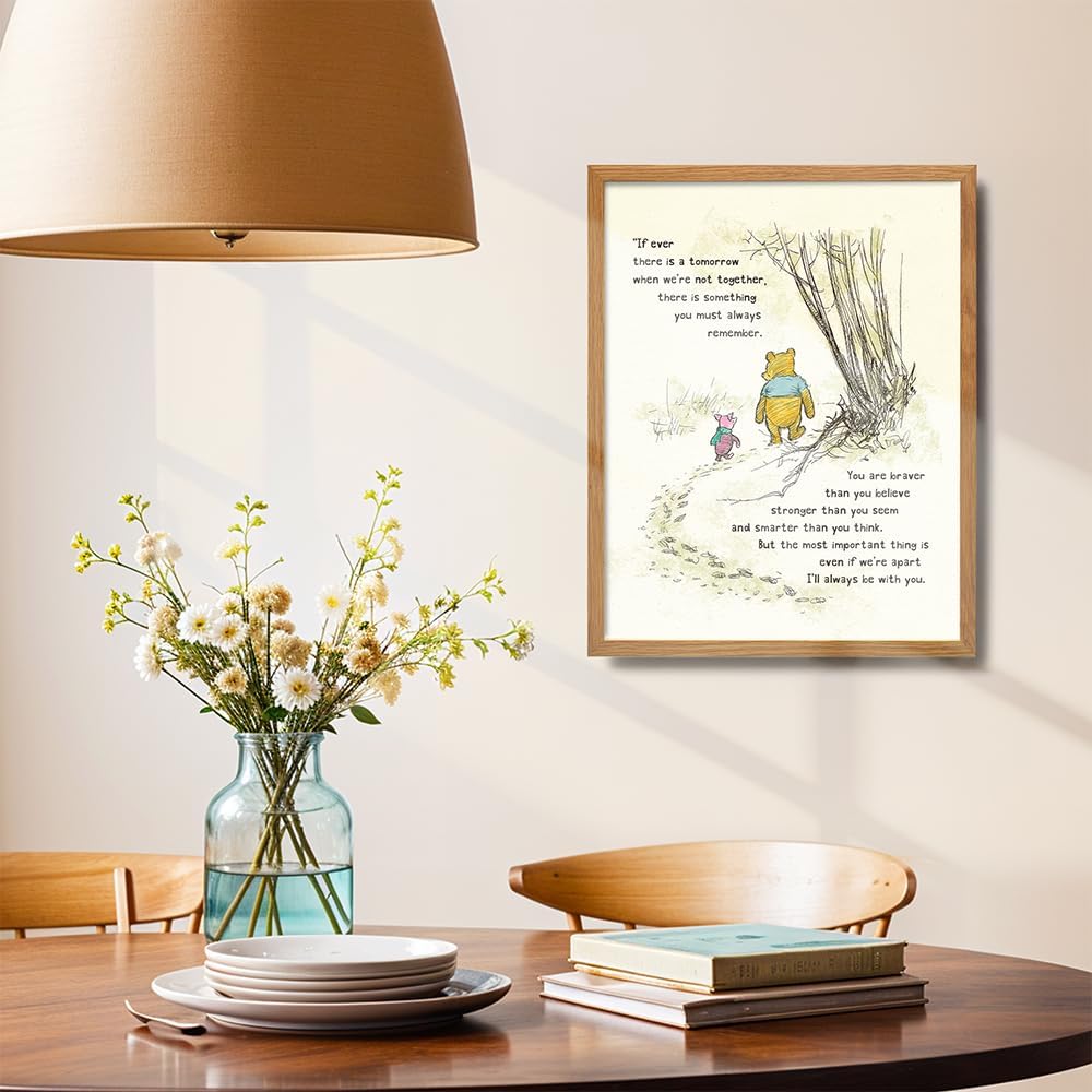 Winnie Pooh Wall Art FRAMED - Kids Wall Art - Boys Room, Baby Nursery Decor - Girls Bedroom Decor, Artwork for Toddlers - Always Remember You Are Braver Than You Believe, A. A. Milne Poster 11x14 Gift