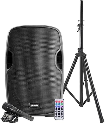 Gemini as Series AS-15BLU-PK Paquete de altavoces portátiles Bluetooth para fiestas, altavoz PA activo de 15 pulgadas y 2000 W, soporte de altavoz