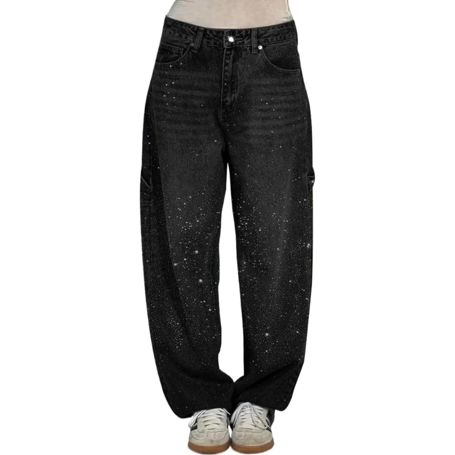 PNZLZIA Women's Casual Rhinestone Loose Harem Jeans, Womens High