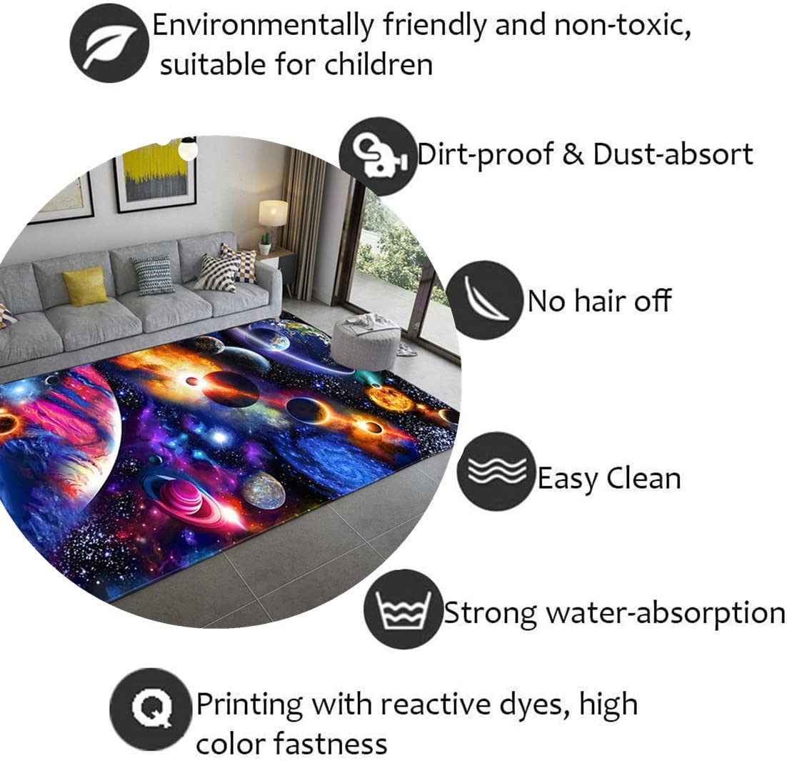 Galaxie Ciel étoilé Tapis Enfants Ado Garçons Tapis de Jeu Dessin Animé 3D Espace Extra Atmosphérique Planète Imprimé Tapis Salon Chambre Décor Bébé Rampant Tapis (Couleur 2,160x200 cm)