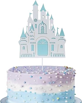 Cartoon Style Blue Castle Cake Toppers - Paper Castle Decorations for Cakes and Cupcakes