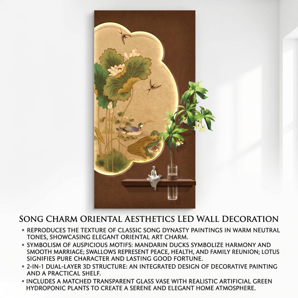 EBOYNSowAprr 3D Escultura Mural LED con jarrón hidropónico