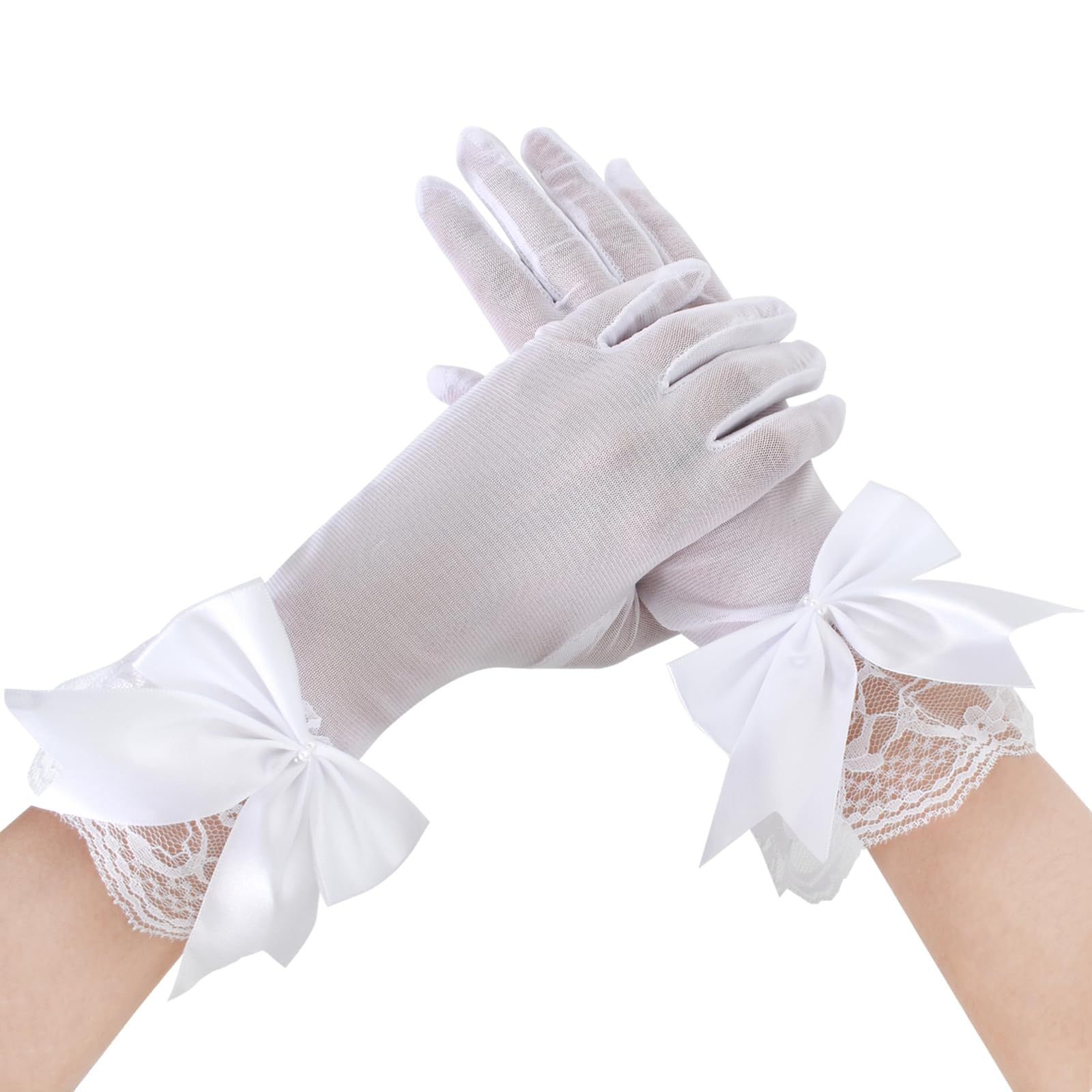 4 paia di guanti in pizzo bianco, guanti bianchi in 4 stili adatti