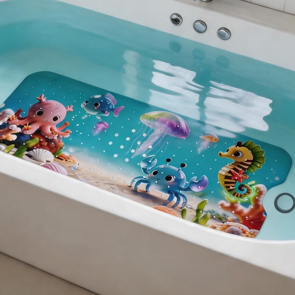 Solemomery Ocean World lake-green non-slip bathtub mat