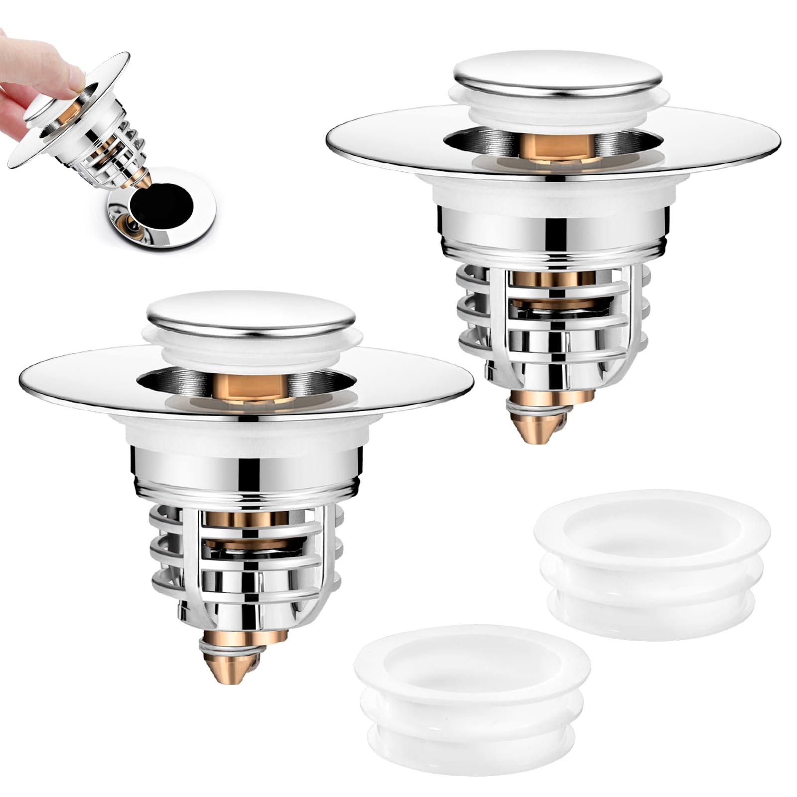 Diboniur Sink Plug, 2 Pack Improved Bathroom Plugs with Pull-Out Design