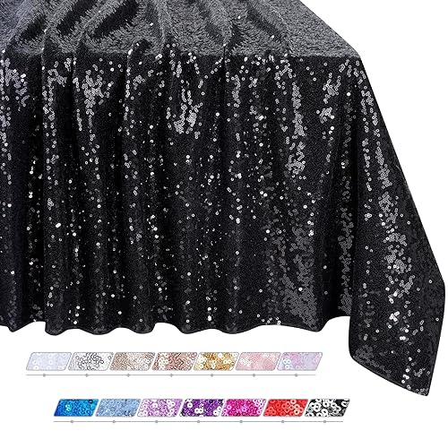 QueenDream Tablecloth 90x156 Rectangle Sequin Tablecloth Black Wedding Table Linens Glitter Birthday Bridal Party Indoor Outdoor Decorations by QueenDream - Used condition - US$30.46