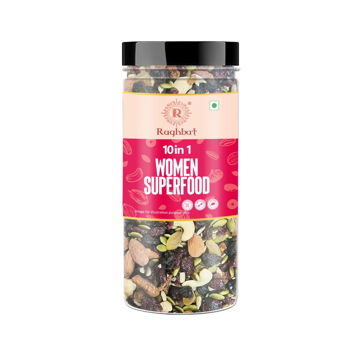 Raghbat 10 in 1 Women Superfood 250g Jar | Trail Mix | Dried Fruits, Nuts & Seeds | Snacks | Ready to Eat Raghbat 10 in 1 Women Superfood 250g Jar | Trail Mix | Dried Fruits, Nuts & Seeds | Snacks | Ready to Eat