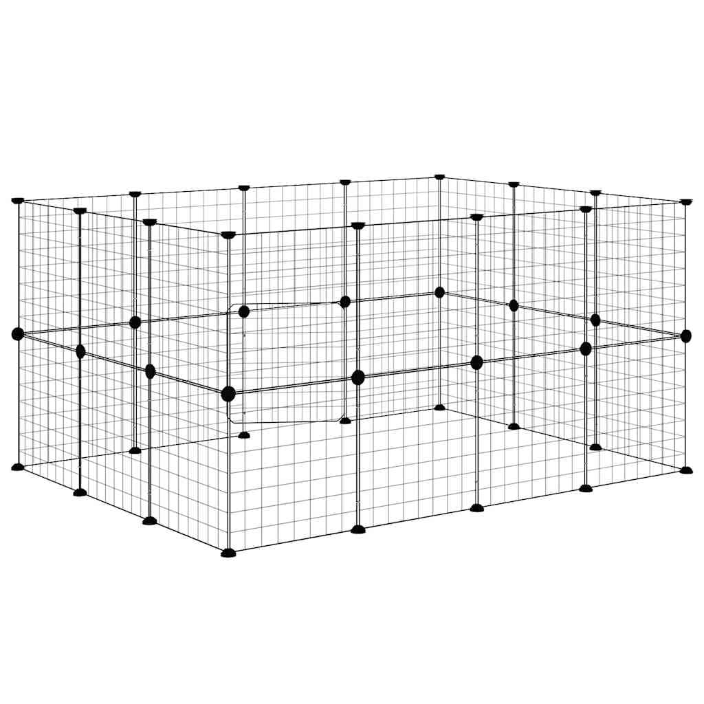 28 piezas de recinto para animales pequeños con puerta, color negro | Recinto flexible para animales pequeños hecho de acero resistente para conejos y cachorros en el salón o pasillo.