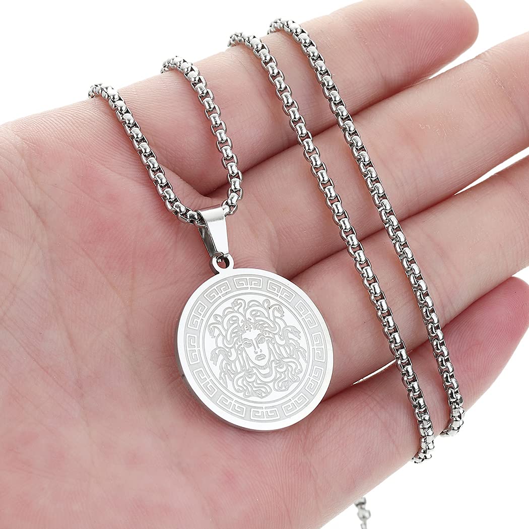 Medusa stal nierdzewna srebrny złoty wisiorek naszyjnik dla kobiet mężczyzn dziewcząt łańcuszek na obojczyk mitologia grecka biżuteria pogański prezent e Stal nierdzewna, colore: Srebrny, cod. SPA077-S