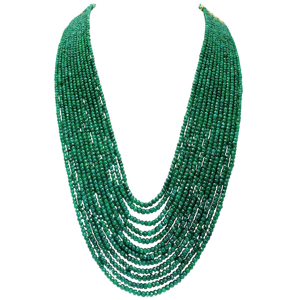gehna 12 Rows Emerald Gemstone Faceted Bead Necklace-picture-14