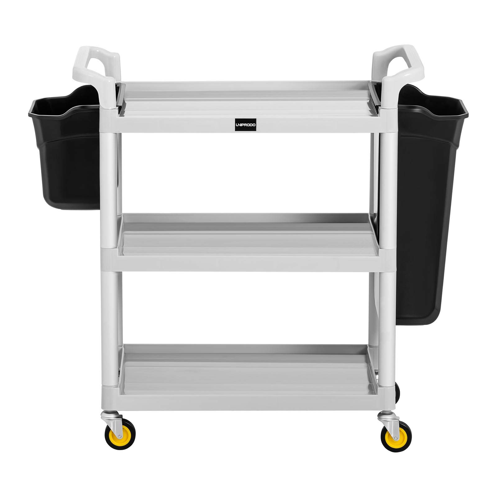 Chariot De Room Service Hôtel Hôtelier Entretien Ménage Nettoyage Chambre Restaurant Immeuble UNICLEAN 150 (Max. 150 kg, 2 Bacs, Cadre Aluminium, 3 Plateaux, Roulettes PVC)