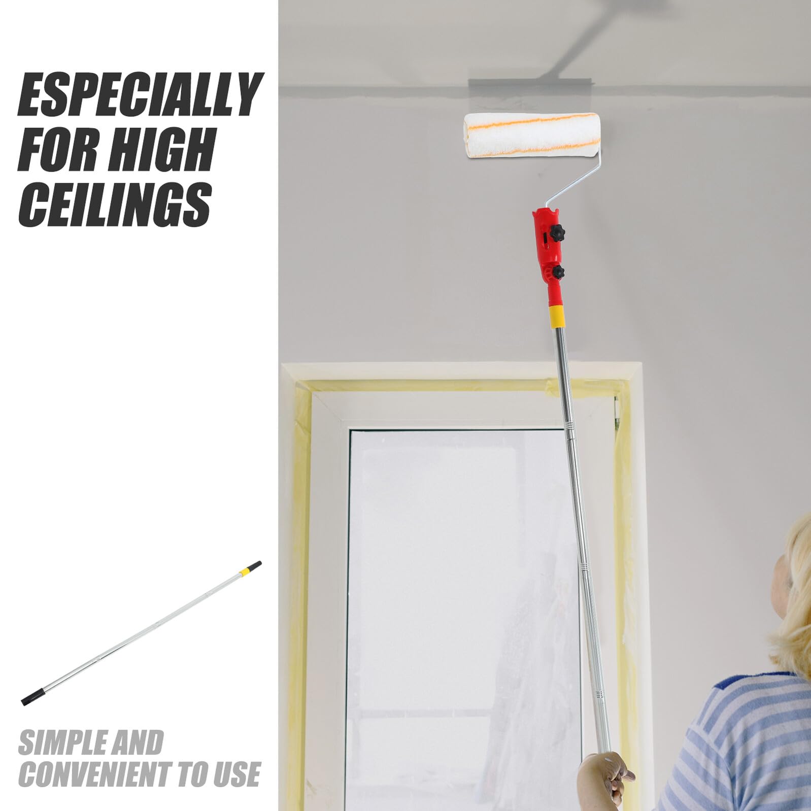2 Piezas Extensor de Poste para Rodillo de Pintura con Abrazadera Ajustable Multiángulo, Varilla Telescópica de 1,1 M, Soporte Giratorio 360° para Pintar Paredes, Techos y Esquinas