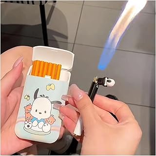 Butane Torch Lighter, 2 in 1 Cigarette Case with Lighter, Windproof Jet Flame Lighter, Portable Lighter, 20 Cigarette Case, (Lighter and Cigarette Case Combo Pack) Gift for Family, Friends, Colleagues