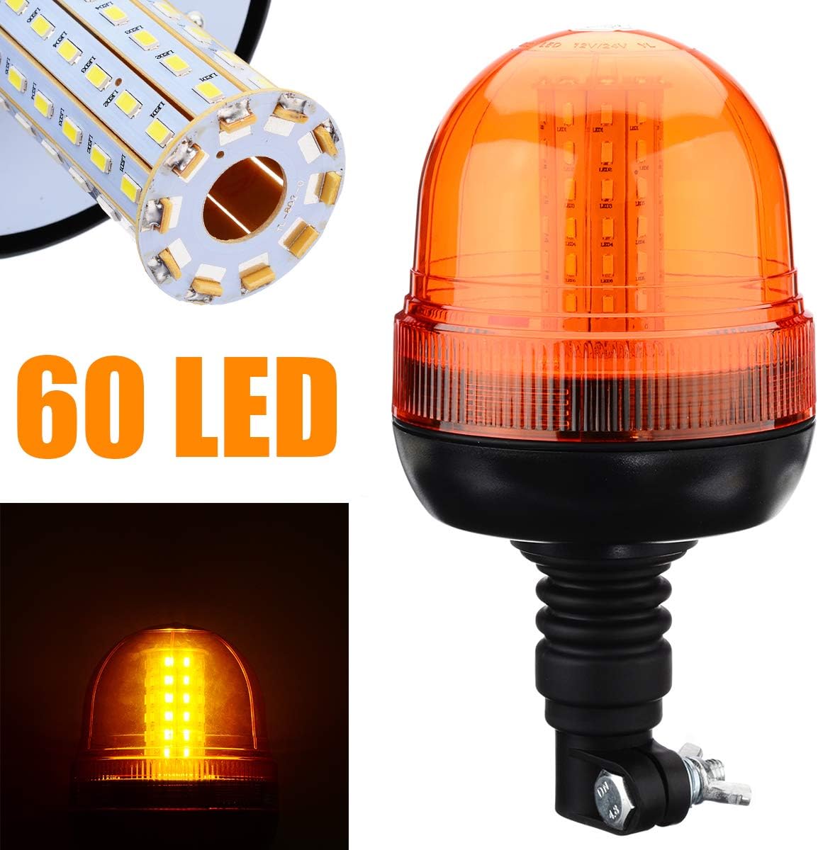Amber Beacon LED Emergency Strobe Lights for Trucks Tractor Snow Plow,LED Emergency Flashing Amber Rotating 12v/24v 60LEDs