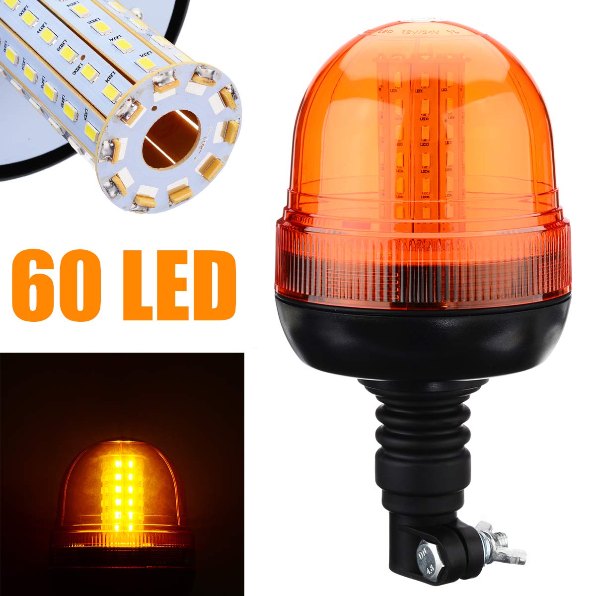 Lampeggiante ambra lampeggiante, SANWAN 60LED auto rotante DIN flessibile, spia 12V / 24V per camion SUV barca del trattore